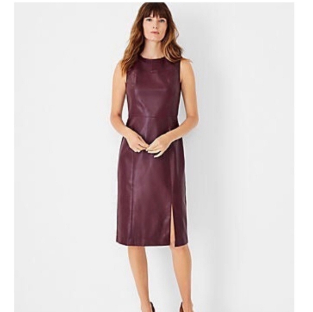 Ann Taylor Burgundy Leather Midi Dress